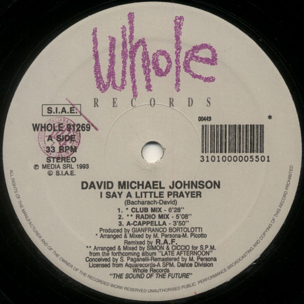 David Michael Johnson - I Say A Little Prayer | Whole Records (WHOLE 91269) - 3 David Michael Johnson - I Say A Little Prayer | Whole Records (WHOLE 91269) - 3