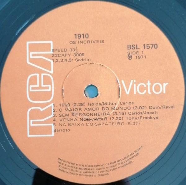 Os Incríveis - 1910 | RCA Victor (BSL 1570) - 2 Os Incríveis - 1910 | RCA Victor (BSL 1570) - 2