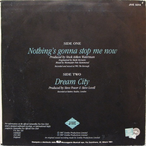 Samantha Fox - Nothing's Gonna Stop Me Now | Jive (JIVE 5014) - 2