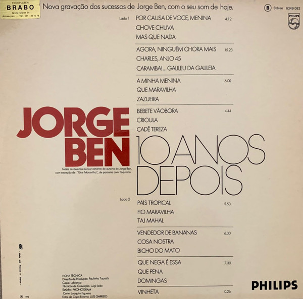 Jorge Ben - 10 Anos Depois | Philips (6349 082) - 2