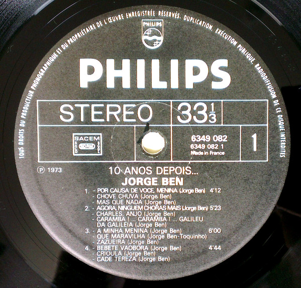 Jorge Ben - 10 Anos Depois | Philips (6349 082) - 3
