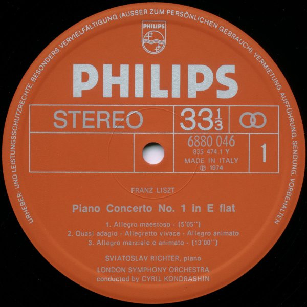 Sviatoslav Richter , Franz Liszt , London Symphony Orchestra , Kiril Kondrashin - Piano Concerto No. 1 In E Flat Major · Piano Concerto No. 2 In A Major | Philips (6880 046) - 3