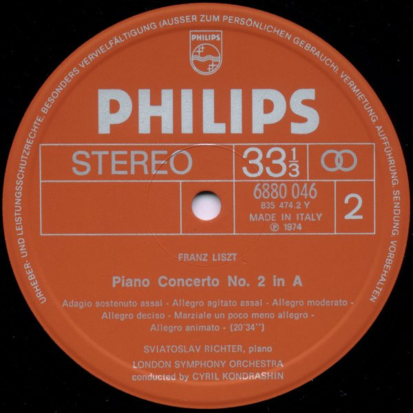 Sviatoslav Richter , Franz Liszt , London Symphony Orchestra , Kiril Kondrashin - Piano Concerto No. 1 In E Flat Major · Piano Concerto No. 2 In A Major | Philips (6880 046) - 4
