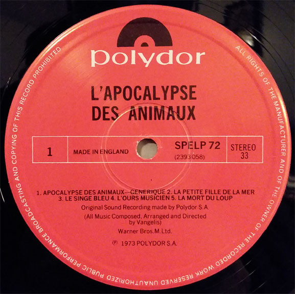 Vangelis - L'Apocalypse Des Animaux (Original Music From The Film By Frederic Rossif) | Polydor (SPELP 72) - 2 Vangelis - L'Apocalypse Des Animaux (Original Music From The Film By Frederic Rossif) | Polydor (SPELP 72) - 2