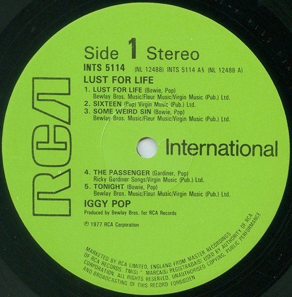 Iggy Pop - Lust For Life | RCA International (INTS 5114) - 3 Iggy Pop - Lust For Life | RCA International (INTS 5114) - 3