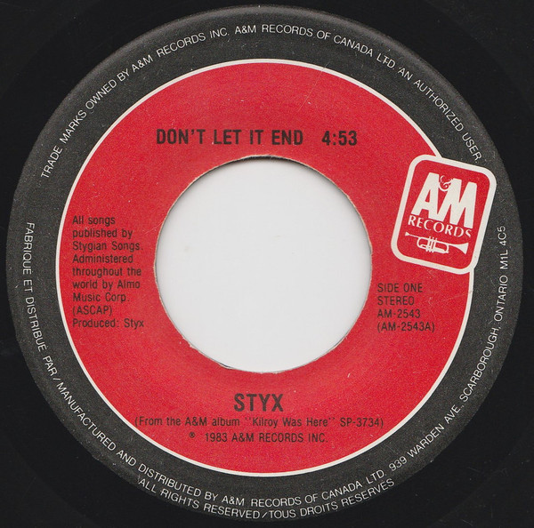 Styx - Don't Let It End | A&M Records (AM-2543) - 3