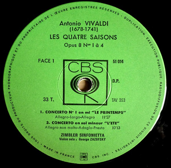 Antonio Vivaldi - The Zimbler Sinfonietta - Les Quatre Saisons | CBS (51 014) - 3 Antonio Vivaldi - The Zimbler Sinfonietta - Les Quatre Saisons | CBS (51 014) - 3