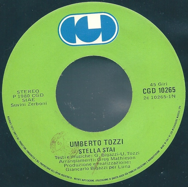 Umberto Tozzi - Stella Stai | CGD (CGD 10265) - 3