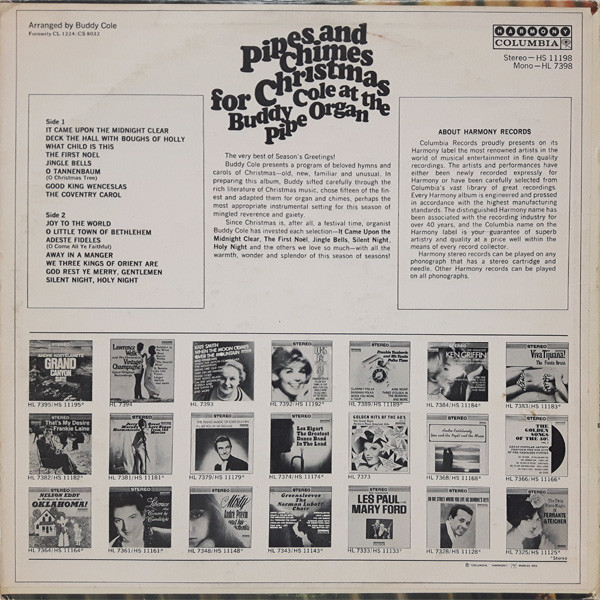 Buddy Cole - Pipes And Chimes For Christmas | Harmony (HL 7398) - 2 Buddy Cole - Pipes And Chimes For Christmas | Harmony (HL 7398) - 2