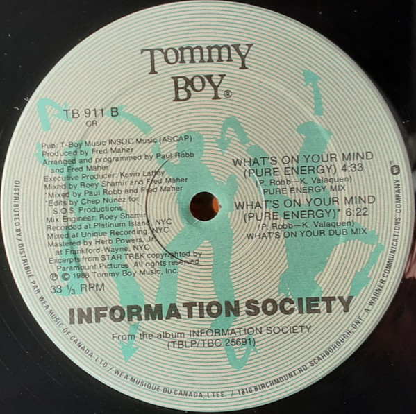 Information Society - What's On Your Mind (Pure Energy) | Tommy Boy (TB 911) - 2