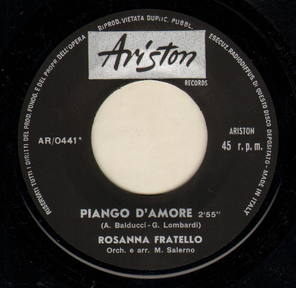 Rosanna Fratello - Piango D'Amore | Ariston Records (AR 0441) - 3