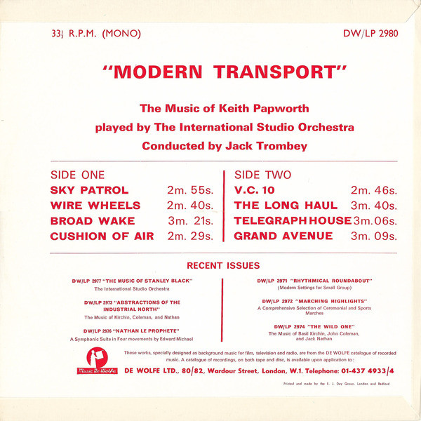 The International Studio Orchestra - Modern Transport | Music De Wolfe (DW/LP 2980) - 2