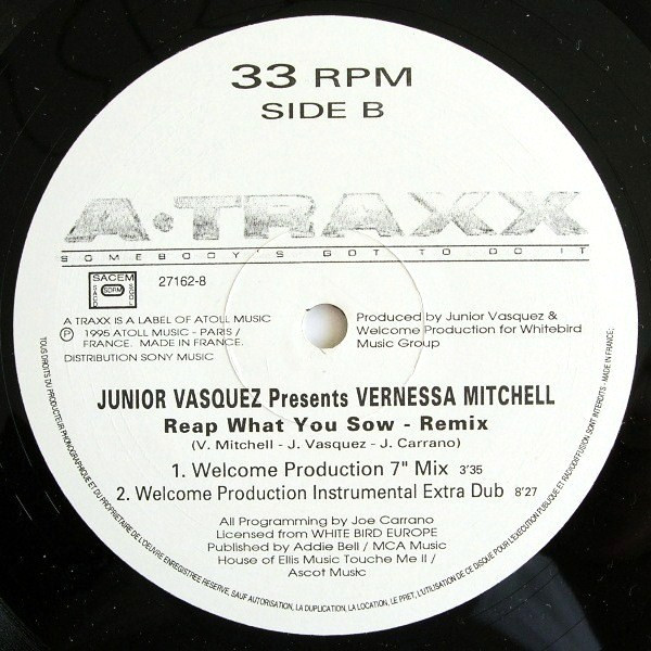 Junior Vasquez Presents Vernessa Mitchell - Reap What You Sow - Remix | A Traxx (27162-8) - 4