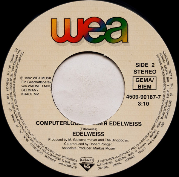 Edelweiss - Raumschiff Edelweiss | WEA (4509-90187-7) - 4