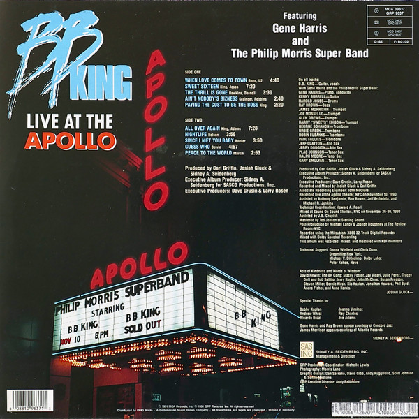 B.B. King Featuring Gene Harris And The Philip Morris Superband - Live At The Apollo | MCA Records (MCA 09637) - 2 B.B. King Featuring Gene Harris And The Philip Morris Superband - Live At The Apollo | MCA Records (MCA 09637) - 2