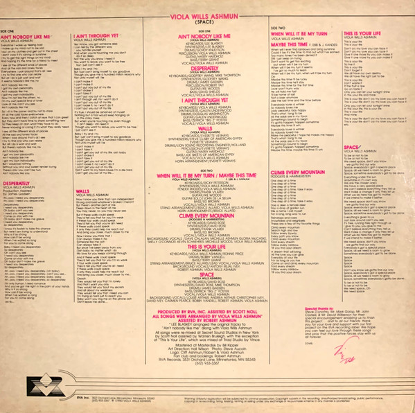 Viola Wills - Space | RVA Records (RVA 1001 LP) - 2 Viola Wills - Space | RVA Records (RVA 1001 LP) - 2