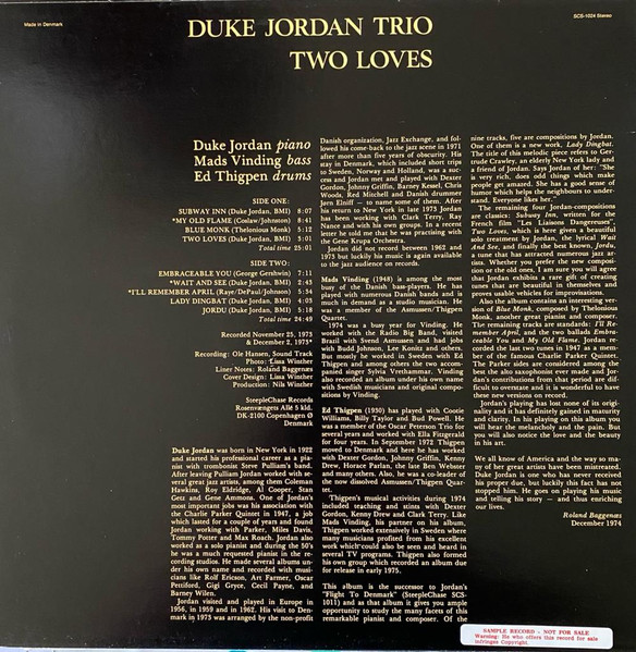 Duke Jordan Trio - Two Loves | SteepleChase (SCS-1024) - 2