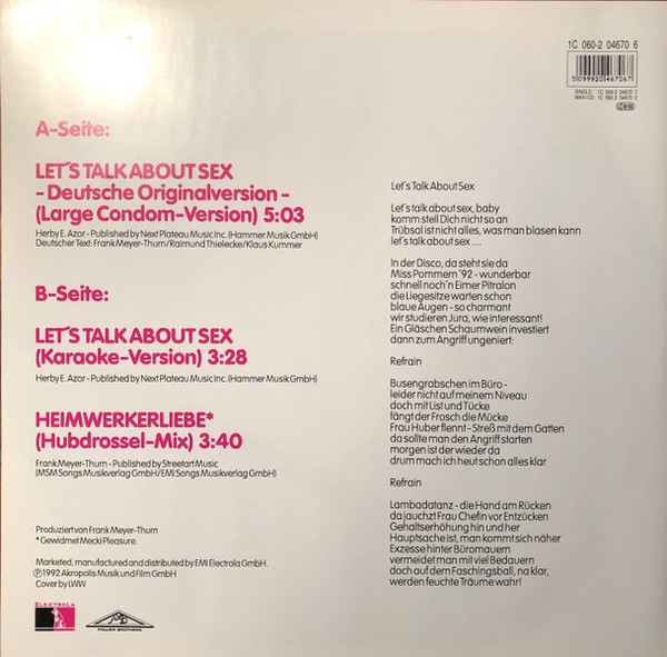 Werner Wichtig - Let's Talk About Sex (Deutsche Originalversion) | Power Brothers (1C 060-2 04670 6) - main Werner Wichtig - Let's Talk About Sex (Deutsche Originalversion) | Power Brothers (1C 060-2 04670 6) - main