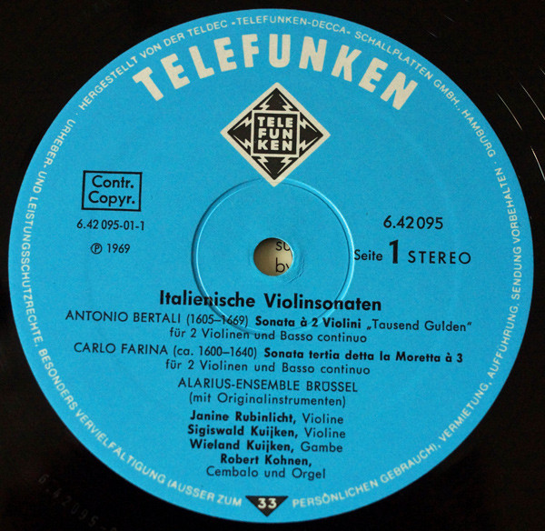 Antonio Bertali ∙ Carlo Farina ∙ Salomone Rossi ∙ Giovanni Paolo Cima ∙ Dario Castello ∙ Francesco Cavalli - Alarius-Ensemble - Italienische Violinsonaten ∙ Italian Violin Sonatas | Telefunken (6.42095 AN) - 3 Antonio Bertali ∙ Carlo Farina ∙ Salomone Rossi ∙ Giovanni Paolo Cima ∙ Dario Castello ∙ Francesco Cavalli - Alarius-Ensemble - Italienische Violinsonaten ∙ Italian Violin Sonatas | Telefunken (6.42095 AN) - 3