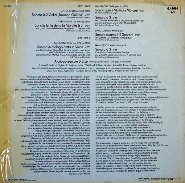 Antonio Bertali ∙ Carlo Farina ∙ Salomone Rossi ∙ Giovanni Paolo Cima ∙ Dario Castello ∙ Francesco Cavalli - Alarius-Ensemble - Italienische Violinsonaten ∙ Italian Violin Sonatas | Telefunken (6.42095 AN) - 2 Antonio Bertali ∙ Carlo Farina ∙ Salomone Rossi ∙ Giovanni Paolo Cima ∙ Dario Castello ∙ Francesco Cavalli - Alarius-Ensemble - Italienische Violinsonaten ∙ Italian Violin Sonatas | Telefunken (6.42095 AN) - 2