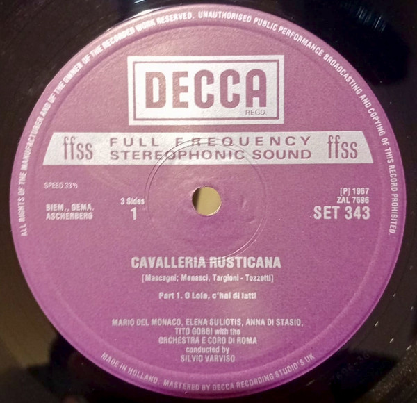 Pietro Mascagni - Elena Souliotis , Mario del Monaco , Tito Gobbi , Orchestra Di Roma E Coro Di Roma , Silvio Varviso - Cavalleria Rusticana / Elena Souliotis Sings Solo Recital | Decca (SET 343 - 344) - 2