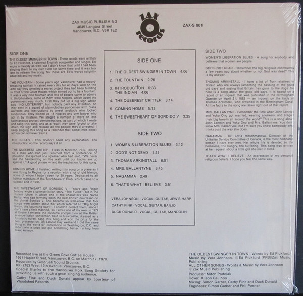 Vera Johnson With Cathy Fink And Duck Donald - That's What I Believe | Zax Records (ZAX-S 001) - 2
