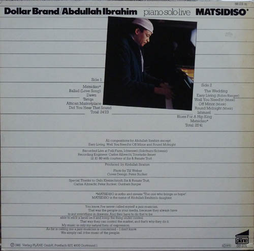 Abdullah Ibrahim / Dollar Brand - Matsidiso | pläne (88231) - 2