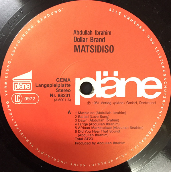 Abdullah Ibrahim / Dollar Brand - Matsidiso | pläne (88231) - 3