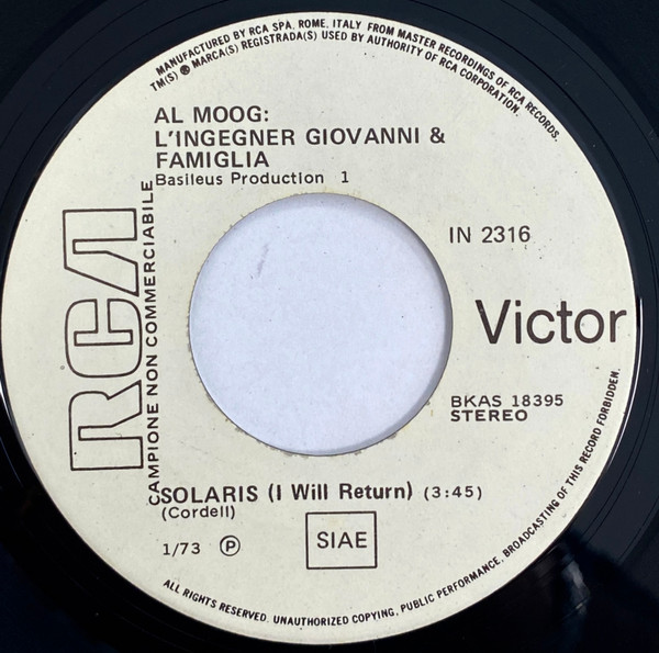 L'Ingegner Giovanni & Famiglia - Telstar / Solaris (I Will Return) | RCA Victor (IN 2316) - 4