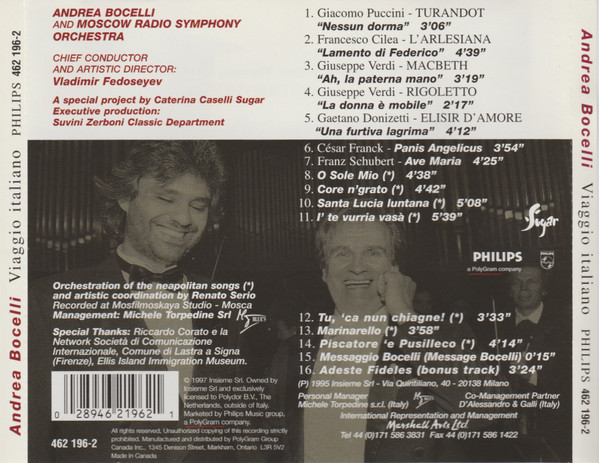 Andrea Bocelli - Viaggio Italiano | Philips (462 196-2) - 2 Andrea Bocelli - Viaggio Italiano | Philips (462 196-2) - 2