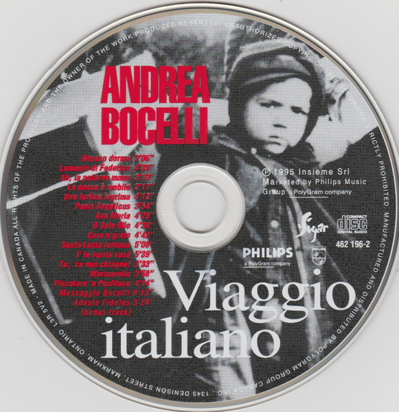 Andrea Bocelli - Viaggio Italiano | Philips (462 196-2) - 3 Andrea Bocelli - Viaggio Italiano | Philips (462 196-2) - 3
