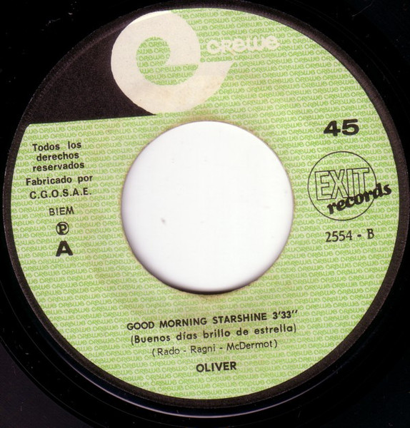 Oliver - Good Morning Starshine / Can't You See | Exit Records (2.554-B) - 2