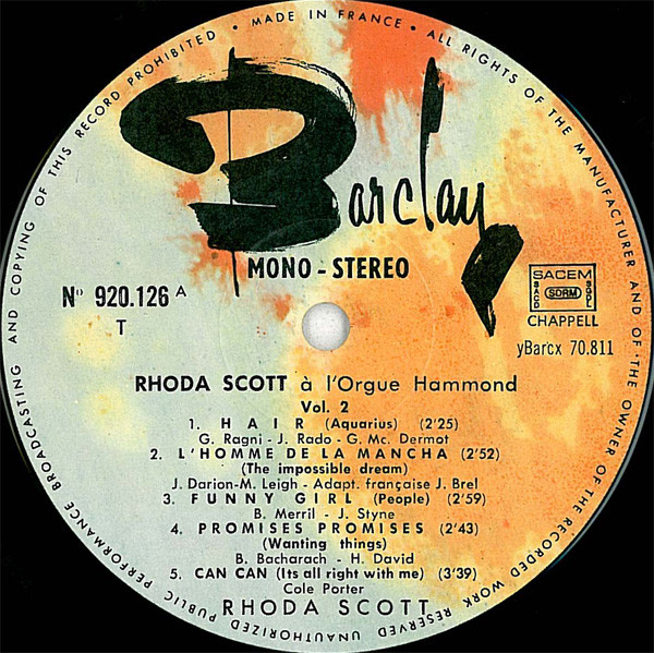 Rhoda Scott - A L'Orgue Hammond Vol 2 | Barclay (920 126) - 3 Rhoda Scott - A L'Orgue Hammond Vol 2 | Barclay (920 126) - 3