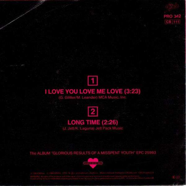 Joan Jett & The Blackhearts - I Love You Love Me Love | Epic (PRO 342) - 2