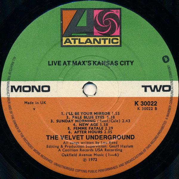 The Velvet Underground - Live At Max's Kansas City | Atlantic (K 30022) - 4