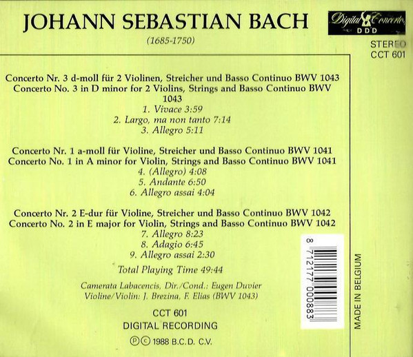 Johann Sebastian Bach - Violin Concertos Nos. 1 & 2, Concerto For 2 Violins | Digital Concerto (CCT 601) - 2