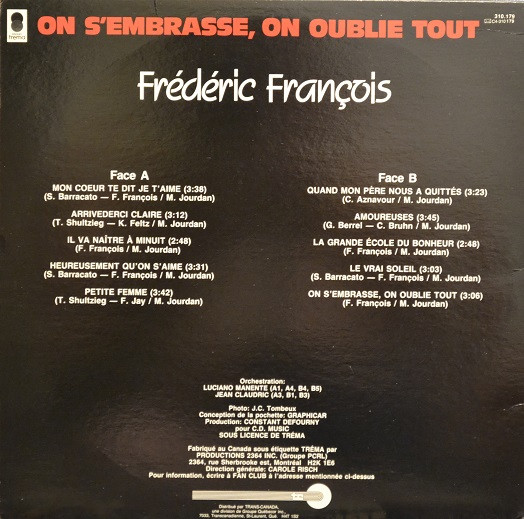 Frédéric François - On S'embrasse, On Oublie Tout [Vinyl] | Trema (310 179) - 2