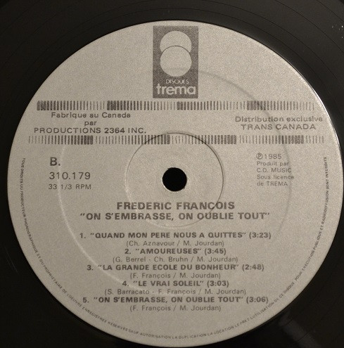 Frédéric François - On S'embrasse, On Oublie Tout [Vinyl] | Trema (310 179) - 4