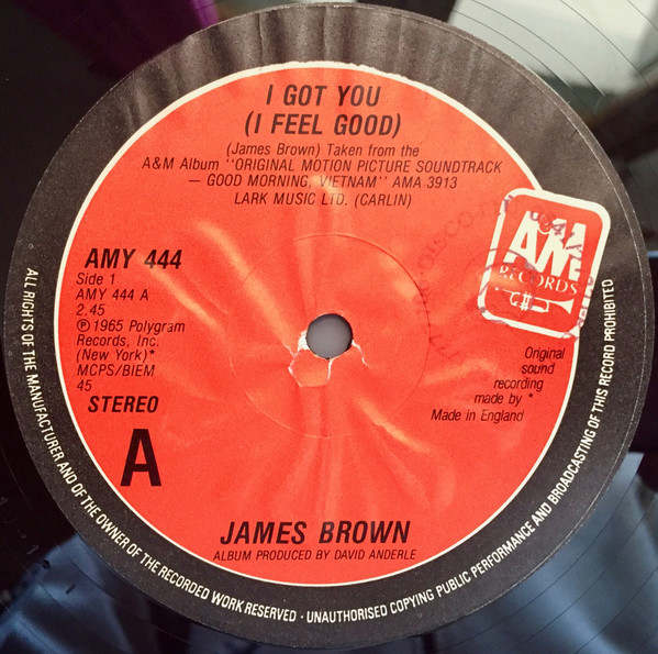 James Brown / Martha Reeves & The Vandellas - I Got You (I Feel Good) / Nowhere To Run | A&M Records (AMY 444) - 3 James Brown / Martha Reeves & The Vandellas - I Got You (I Feel Good) / Nowhere To Run | A&M Records (AMY 444) - 3