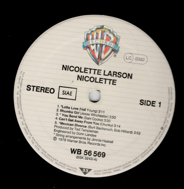 Nicolette Larson - Nicolette | Warner Bros. Records (WB 56 569) - 3