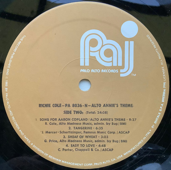 Richie Cole - Alto Annie's Theme | Palo Alto Records (PA 8036-N) - 4 Richie Cole - Alto Annie's Theme | Palo Alto Records (PA 8036-N) - 4
