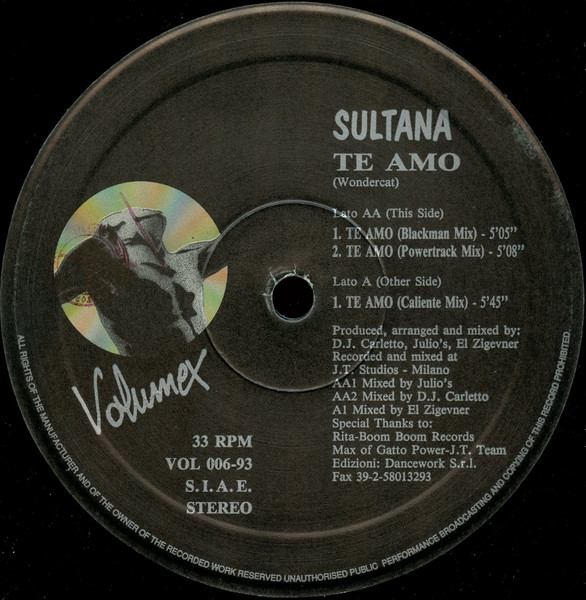 Sultana - Te Amo | Volumex (VOL 006-93) - 3