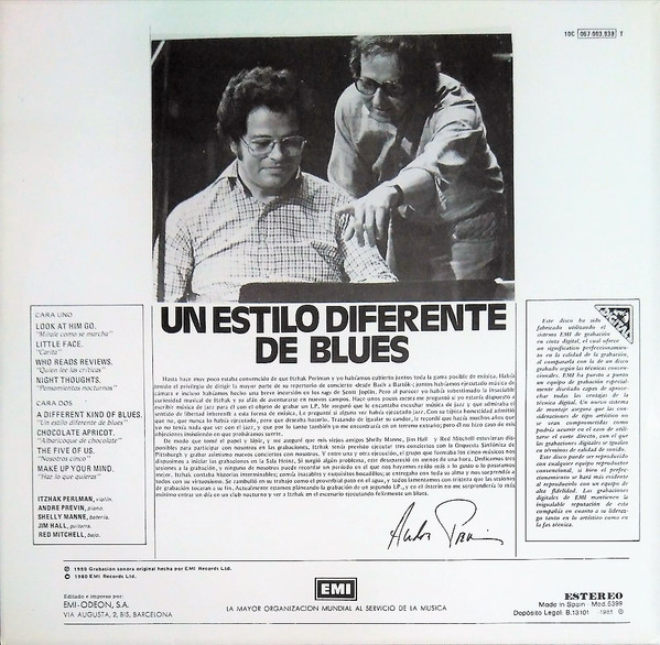 Itzhak Perlman · André Previn · Shelly Manne · Jim Hall · Red Mitchell - A Different Kind Of Blues | La Voz De Su Amo (10C 067-03 938 T) - 2 Itzhak Perlman · André Previn · Shelly Manne · Jim Hall · Red Mitchell - A Different Kind Of Blues | La Voz De Su Amo (10C 067-03 938 T) - 2