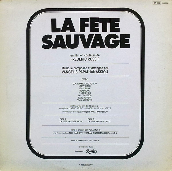 Evangelos Papathanassiou - La Fête Sauvage (Bande Sonore Originale Du Film) | Barclay (200.332) - 2