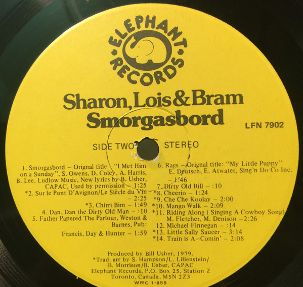 Sharon, Lois & Bram - Smorgasbord | Elephant Records (LFN-79-02) - 4