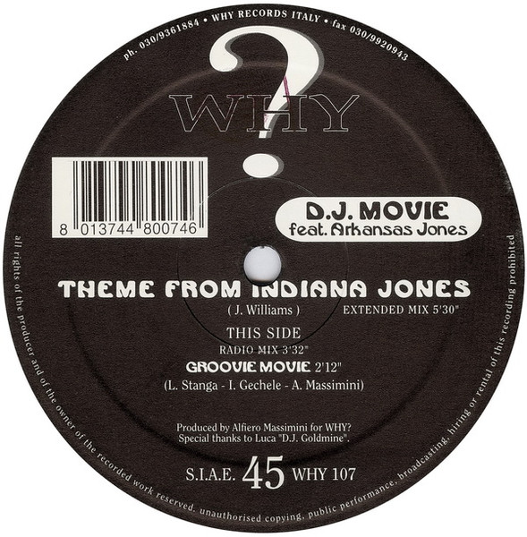 D.J. Movie Feat. Arkansas Jones - Theme From Indiana Jones | Why Records (WHY 107) - 3 D.J. Movie Feat. Arkansas Jones - Theme From Indiana Jones | Why Records (WHY 107) - 3