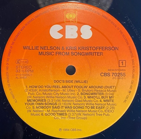 Willie Nelson & Kris Kristofferson - Music From Songwriter | CBS (CBS 70255) - 3 Willie Nelson & Kris Kristofferson - Music From Songwriter | CBS (CBS 70255) - 3