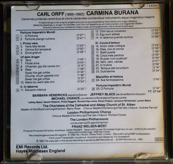 Carl Orff - Carmina Burana | Angel Records Digital (CDC 7 54054 2) - 4