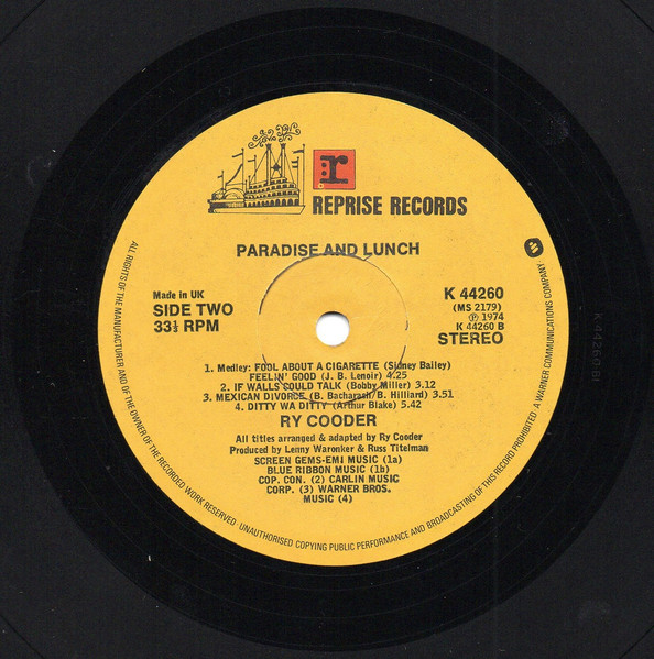 Ry Cooder - Paradise And Lunch | Reprise Records (K 44260) - 4