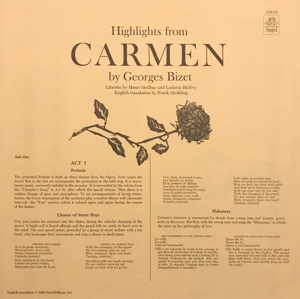 Georges Bizet , Victoria De Los Angeles , Nicolai Gedda , Ernest Blanc , Janine Micheau , And Sir Thomas Beecham Conducting Orchestre National De France - Highlights - Bizet - Carmen | Angel Records (35818) - 3 Georges Bizet , Victoria De Los Angeles , Nicolai Gedda , Ernest Blanc , Janine Micheau , And Sir Thomas Beecham Conducting Orchestre National De France - Highlights - Bizet - Carmen | Angel Records (35818) - 3